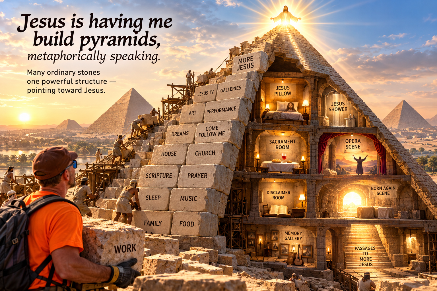 A symbolic pyramid built from the ordinary stones and chambers of My Jesus-Greg WORLD