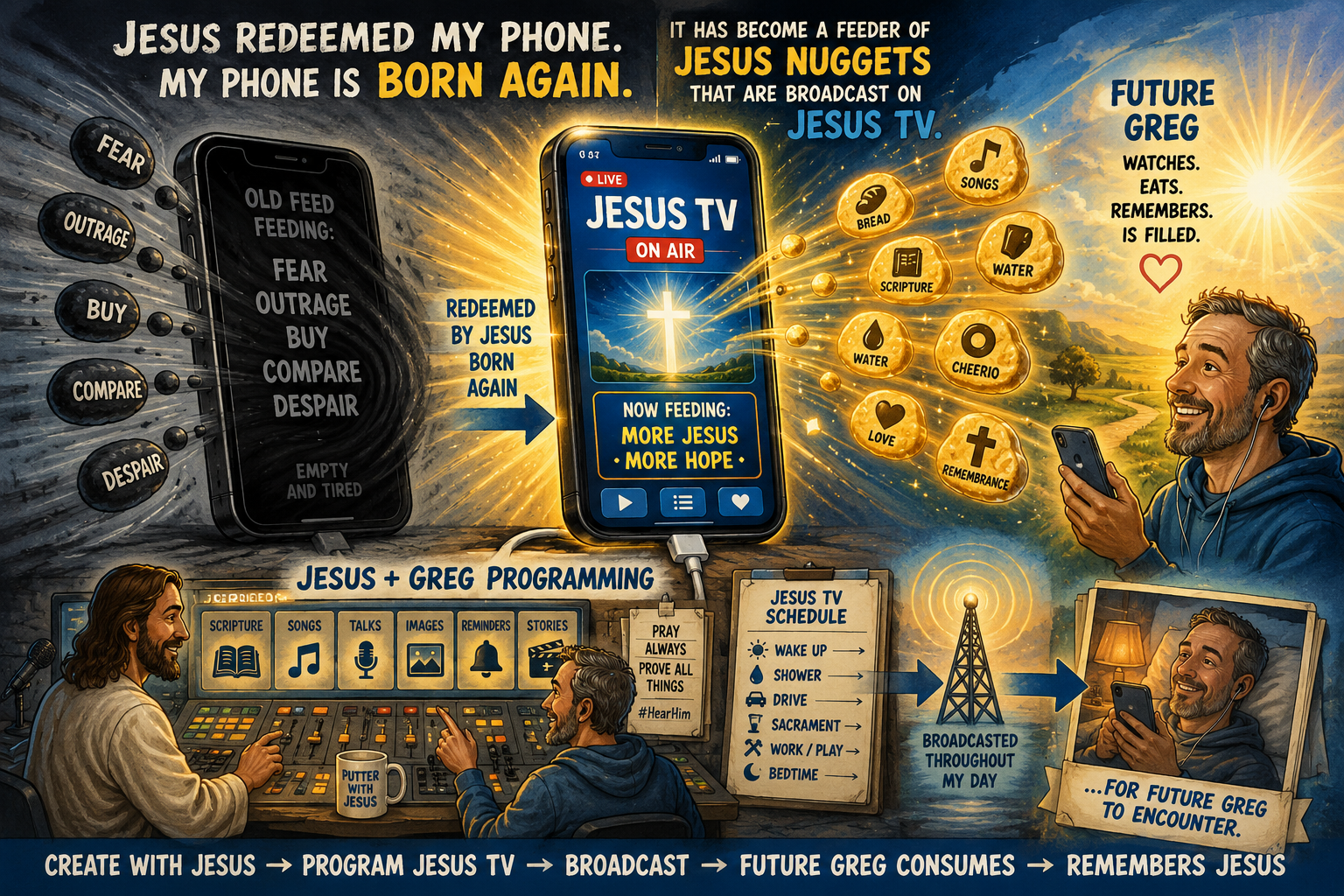 My redeemed phone broadcasting Jesus Hope Nuggets through Jesus TV
