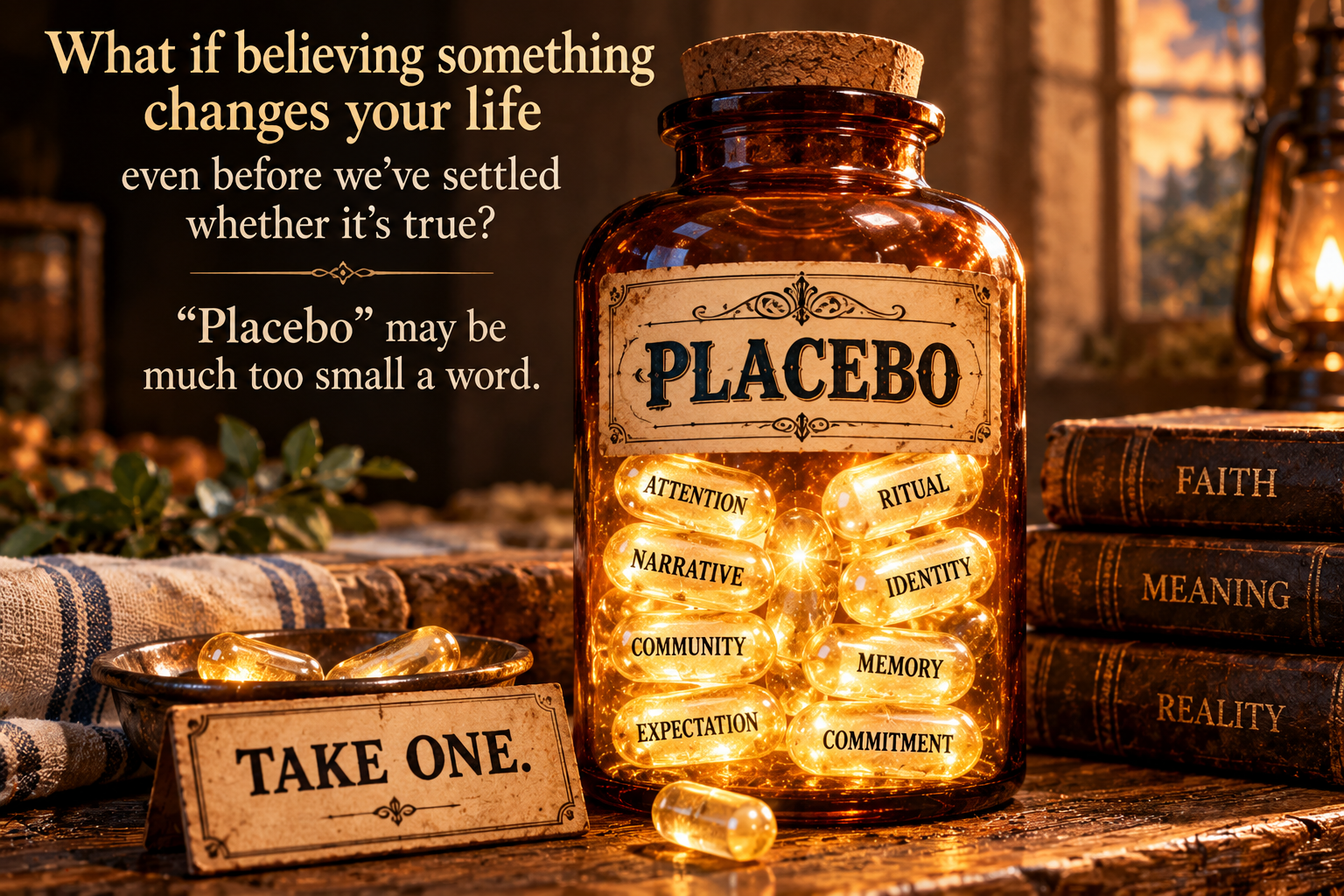 What if believing something changes your life even before we've settled whether it's true? Placebo may be much too small a word. Take one.