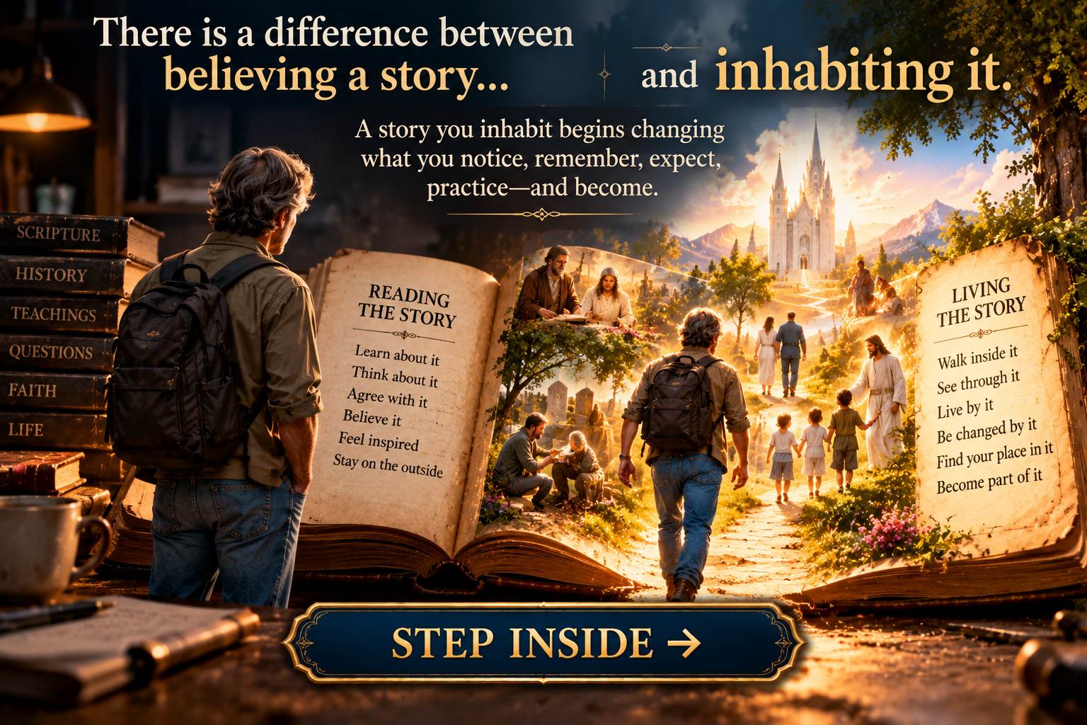 There is a difference between believing a story and inhabiting it. Step inside.