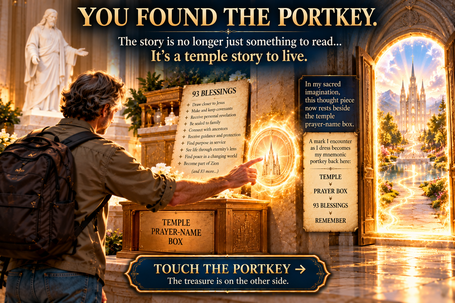 You found the portkey. Touch the portkey. The treasure is on the other side.
